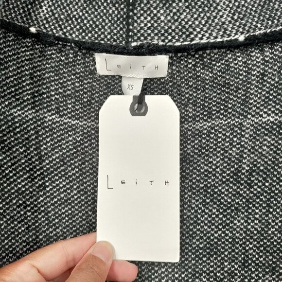 New Leith Knit Window Pane Cozy Long Sleeve Stripe Cardigan Size XS Women Black - Picture 7 of 14